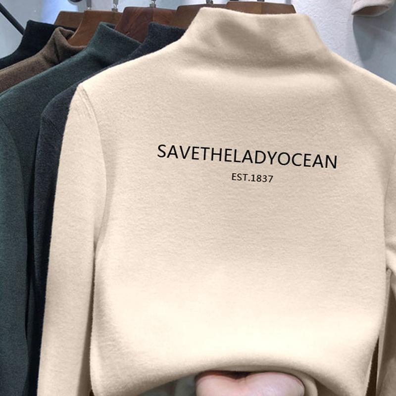 Thickening 2020 New Half High Collar Autumn and Winter Printing Long-sleeved Women's Clothing Black Apricot Brown 
Thickening 2020 New Half High Collar Autumn and Winter Printing Long-sleeved Women's Clothing Black Apricot Brown