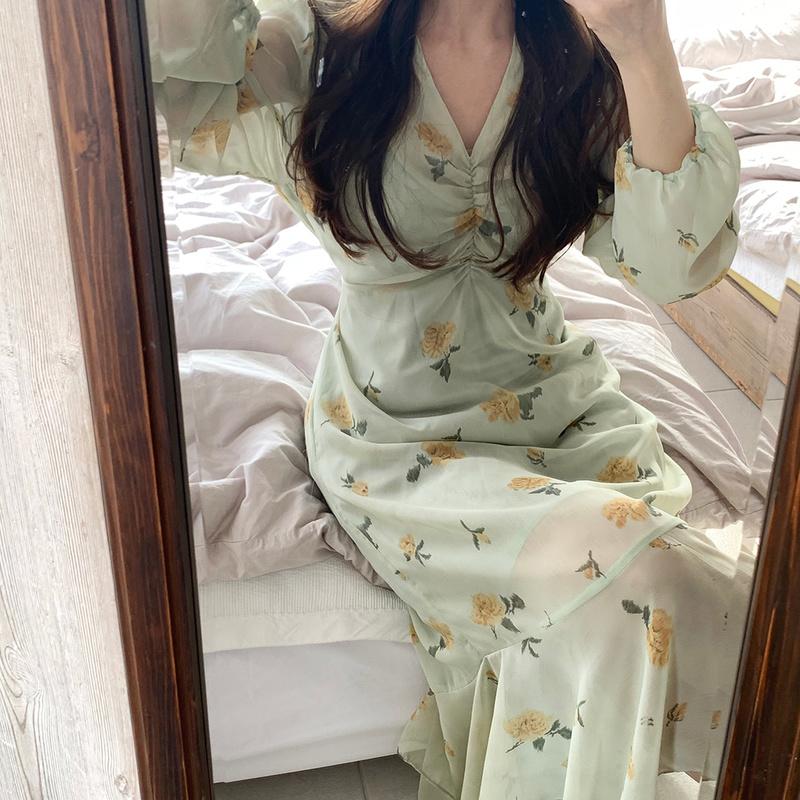 Casual Dresses Korean Chic Temperament Lace-up Waist High Slim V-neck Puff Long Sleeve Floral Mermaid Dress Women Vestidos Mujer, Black;gray
Casual Dresses Korean Chic Temperament Lace-up Waist High Slim V-neck Puff Long Sleeve Floral Mermaid Dress Women Vestidos Mujer, Black;gray