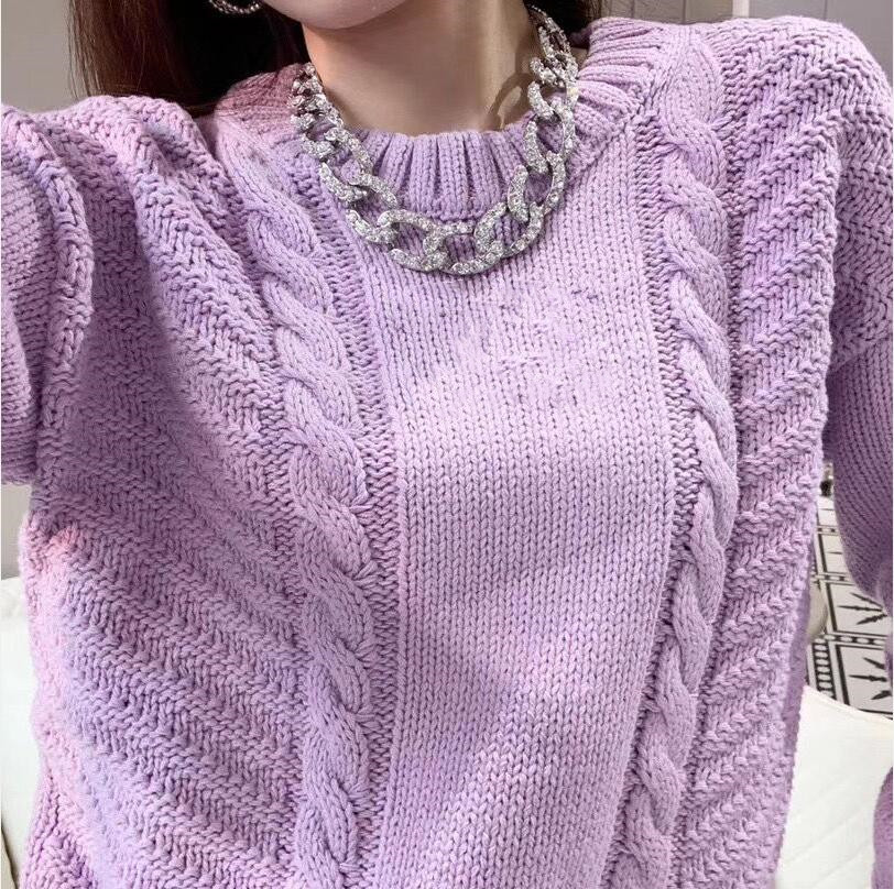 

2021 The new autumn/winter women's Sweaters long sleeves knitting simple style fashion loose big size violet Sweater, 88