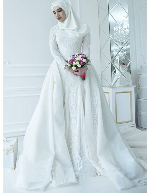High Arab Wedding Dresses With hijab Beading Long Sleeve Muslim Bridal Zipper Back Wedding Turkey East Gowns, White
High Arab Wedding Dresses With hijab Beading Long Sleeve Muslim Bridal Zipper Back Wedding Turkey East Gowns, White