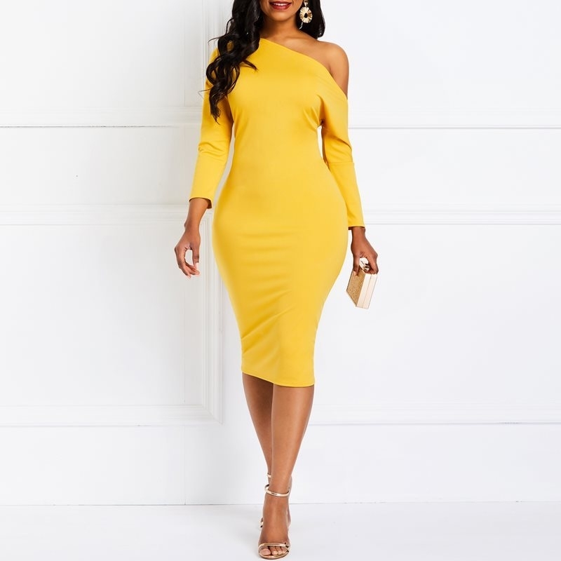 Evening Party Date Yellow Oblique One Off Shoulder Bodycon Dress African Women Office Lady Vogue Spring Summer Vogue Day Dresses T200604
Evening Party Date Yellow Oblique One Off Shoulder Bodycon Dress African Women Office Lady Vogue Spring Summer Vogue Day Dresses T200604