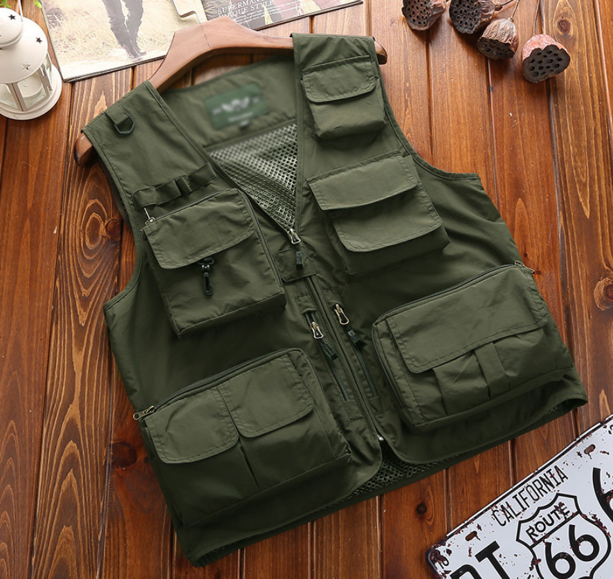 Fishing Vests Quick Dry Breathable Multi Pockets Mesh Vest Sleeveless Jackets Unloading Photography Hiking Vest Fish Vest S-7XL 201120