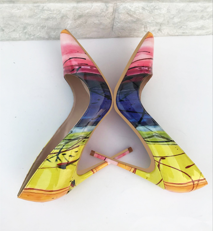 Gradient Print Colored Patent Leather Pointed Foot Leaves Fine Wedding Shoes Female Stilettos From High Heels Votn, 10cm
Gradient Print Colored Patent Leather Pointed Foot Leaves Fine Wedding Shoes Female Stilettos From High Heels Votn, 10cm