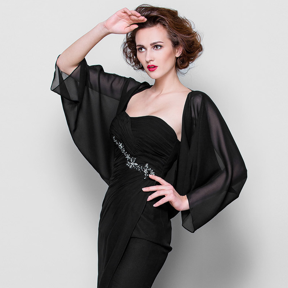 Women Chiffon Wraps Bolero Prom Party Illusion Shrug Elegant Soft Wedding Bridal Cape Female Evening Shawl Black Red White