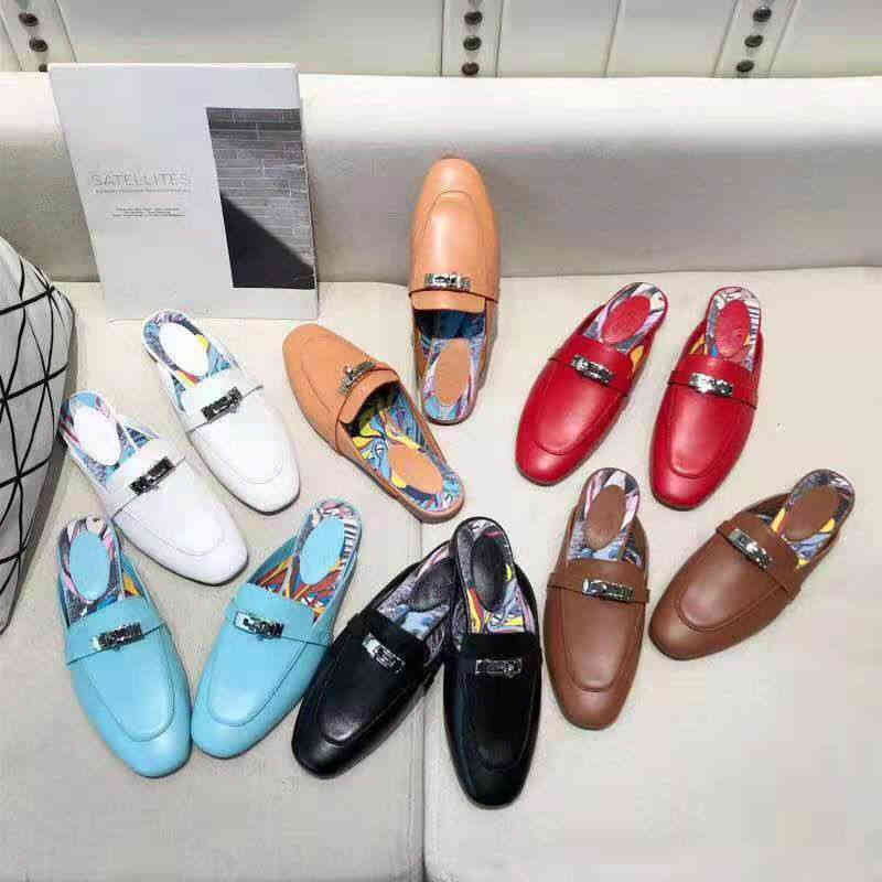 Muller shoes genuine leather button Baotou half slippers women wear fashion flat bottom sandals without heels lazy, White
Muller shoes genuine leather button Baotou half slippers women wear fashion flat bottom sandals without heels lazy, White