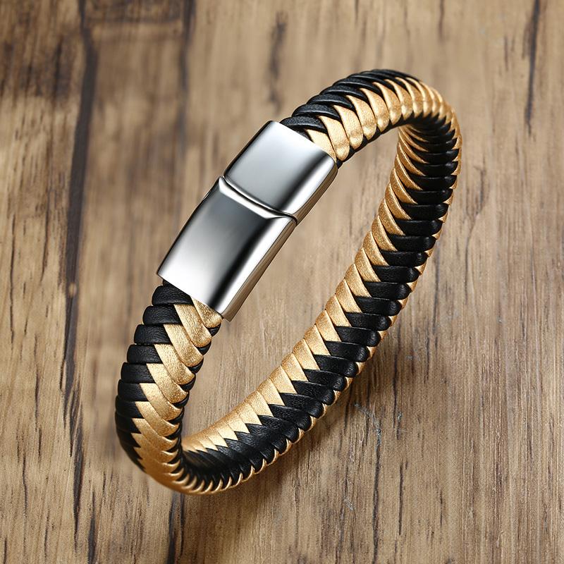 Men's Simple Gold Black Braided Leather Bracelet with Stainless Steel Clasp Husband Gift 8.27'' Length
Men's Simple Gold Black Braided Leather Bracelet with Stainless Steel Clasp Husband Gift 8.27'' Length