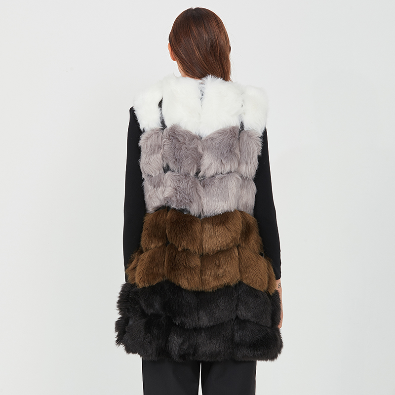 TWOTWINSTYLE Hit Color Fur Coat For Women O Neck Sleeveless Patchwork Loose Vest Coat Female Winter Fashion New Clothes 201211