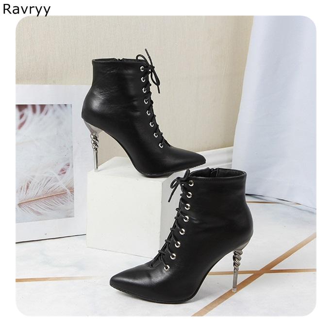 Cross Lace Up Black woman's short boots annular metal decor thin heel pointed toe female ankle boot autumn model party club shoe, As picture
Cross Lace Up Black woman's short boots annular metal decor thin heel pointed toe female ankle boot autumn model party club shoe, As picture