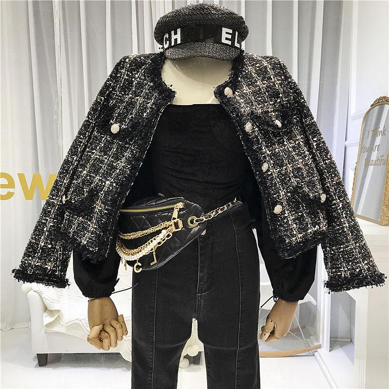 Korean 2020 New spring tweed coat Women Buttons Pockets Tweed Jackets Tassel Plaid Coats Female Autumn short metal jacket QT59, Black
Korean 2020 New spring tweed coat Women Buttons Pockets Tweed Jackets Tassel Plaid Coats Female Autumn short metal jacket QT59, Black