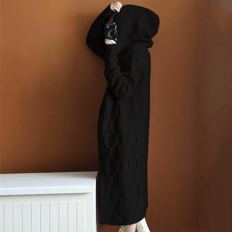 Lucyever Fashion Korean Twist Knitted Long Cardigans Women Loose Hooded Sweater Coat Woman Solid Casual Open Stitch Coats Mujer 201030