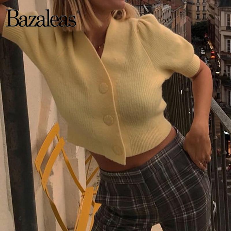 Bazaleas Retro Yellow Women Sweater Fashion pull femme Cardigan Short Sleeve Sweaters Casual buttons Knitted top, 1710 yellow c148
Bazaleas Retro Yellow Women Sweater Fashion pull femme Cardigan Short Sleeve Sweaters Casual buttons Knitted top, 1710 yellow c148