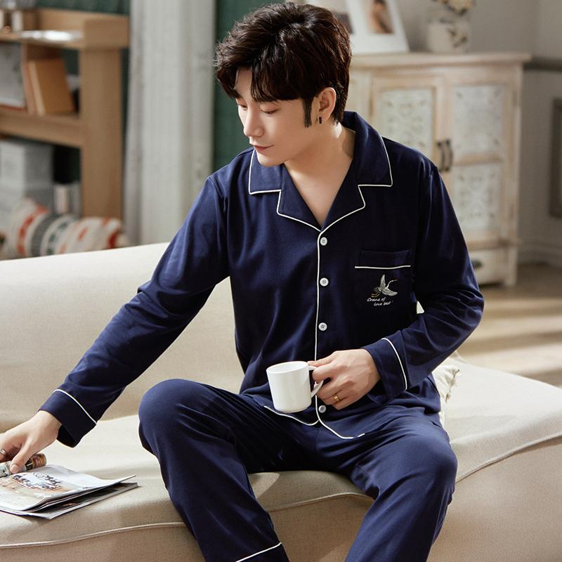 Autumn Plus Size Men's Pajamas Simple Dark Blue Lapel Men's Home Clothes Big Boys Loose Cotton Warm Long-sleeved Sleepwear, A3
Autumn Plus Size Men's Pajamas Simple Dark Blue Lapel Men's Home Clothes Big Boys Loose Cotton Warm Long-sleeved Sleepwear, A3