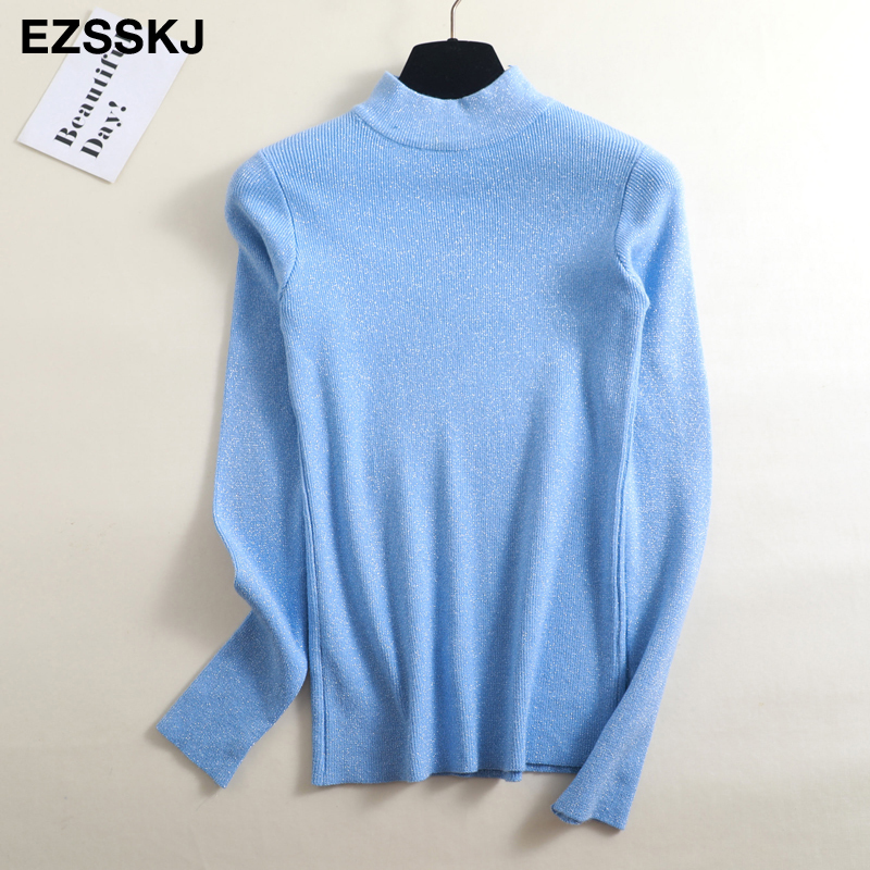 Shiny Lurex High Neck Long Sleeve Pullover Sweater For Women - Autumn Winter 2024 B3