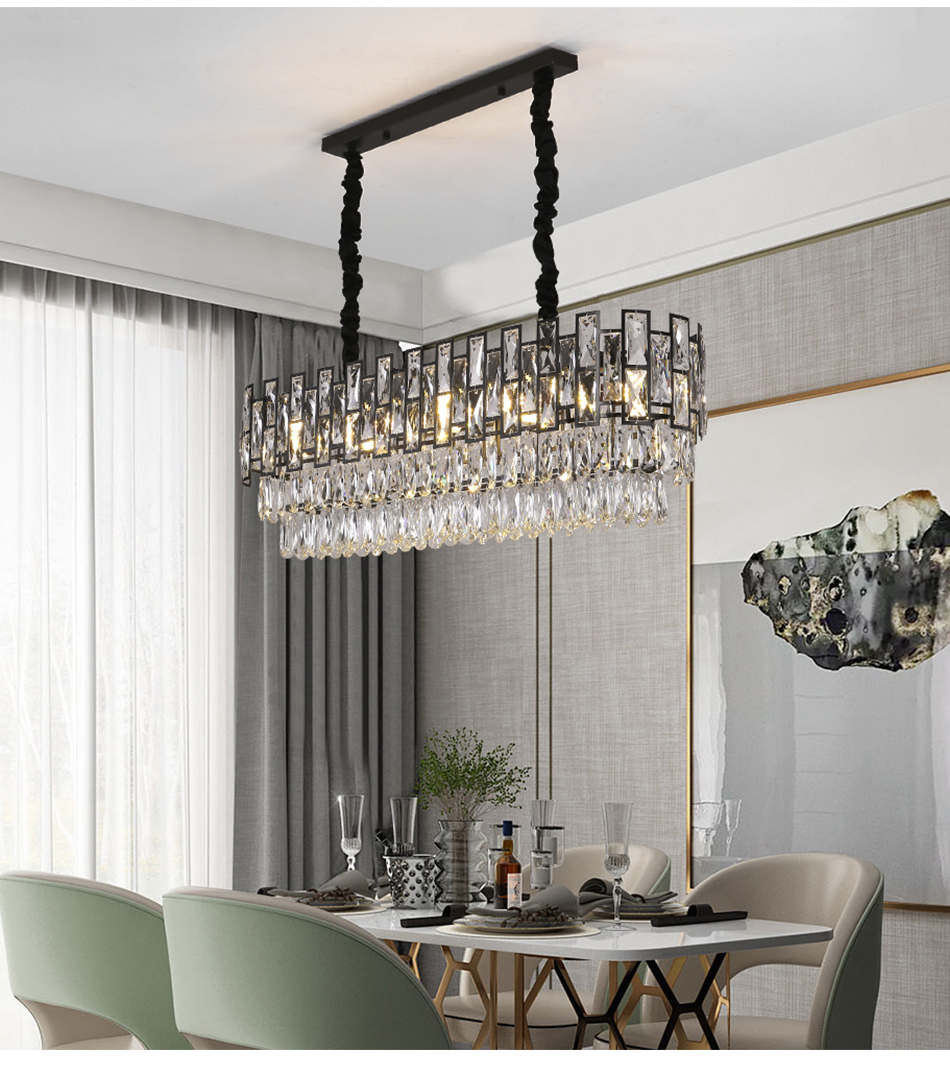 Modern Rectangle Black Crystal lamp Chandelier For Dining/Living Room Kitchen Island LED Light Fixtures Luxury Indoor Lighting
Modern Rectangle Black Crystal lamp Chandelier For Dining/Living Room Kitchen Island LED Light Fixtures Luxury Indoor Lighting