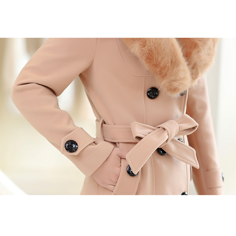 Leiouna Slim Long Sleeve Plus Size M-5XL Autumn Winter New Female Woolen Coats Medium Long Coat Fur Collar Jacket Women Clothing 201030
