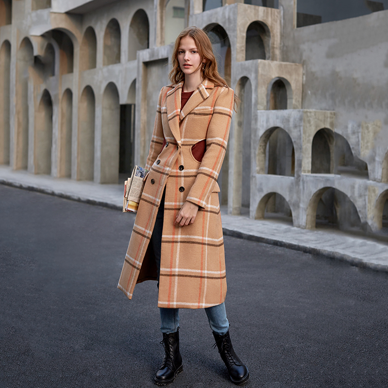 [EAM] Loose Fit Plaid Hollow Out Temperament Woolen Coat Parkas New Long Sleeve Women Fashion Tide Spring Autumn 1K908 201216