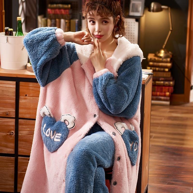 XIFER Pajama Woman Winter Plush Mid-length Nightgown Plus Fleece Trousers Bathrobe Loose Flannel Home Service Suit
XIFER Pajama Woman Winter Plush Mid-length Nightgown Plus Fleece Trousers Bathrobe Loose Flannel Home Service Suit