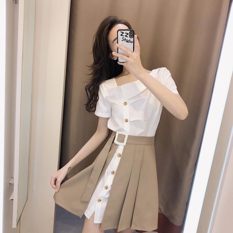 2021 New Solid color mode irregular white suits shirt and belt fitted with mini female skirt casual summer plus size set of two pieces 18ZQ, Black.
2021 New Solid color mode irregular white suits shirt and belt fitted with mini female skirt casual summer plus size set of two pieces 18ZQ, Black.