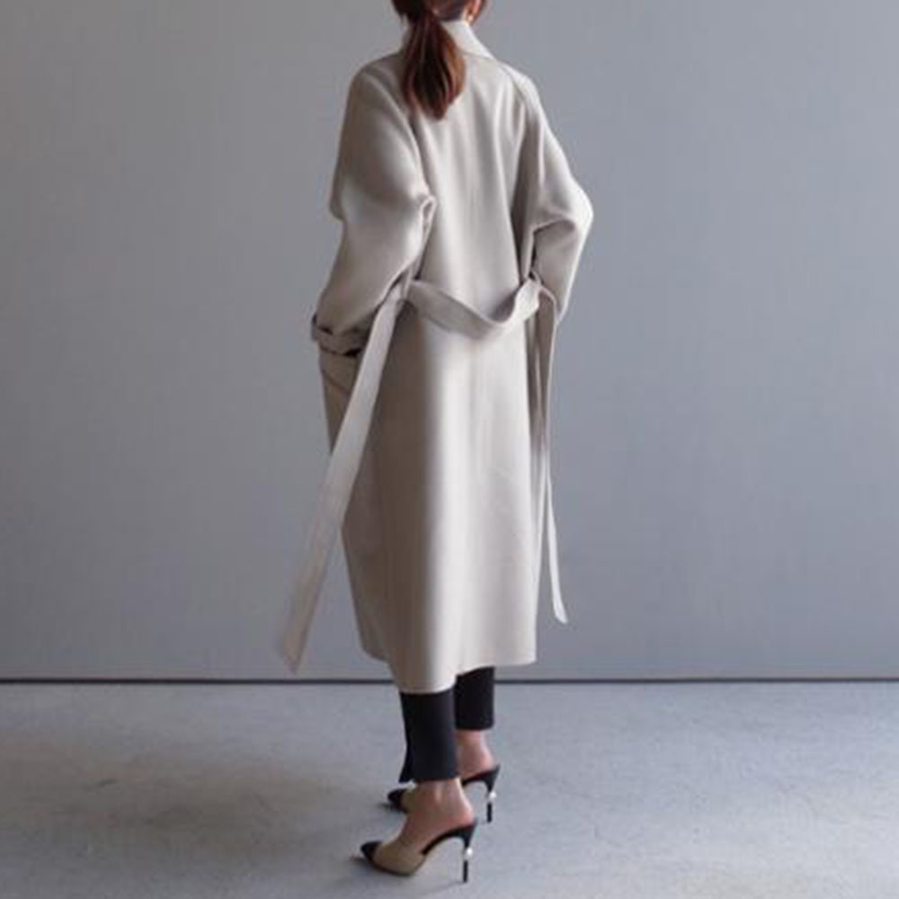 Winter Beige Elegant Wool Blend Women Korean Fashion Black Long Coats Vintage Minimalist Woolen Overcoat Camel Oversize Outwear 201217