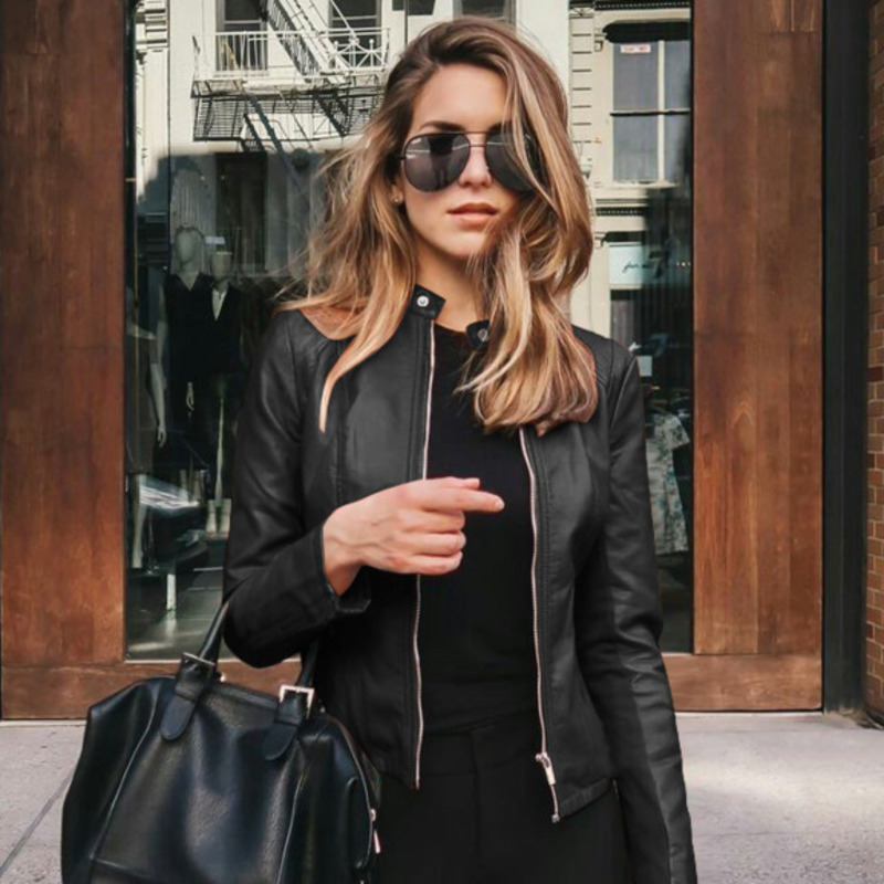 Women of classic motorcycle thin woman short streetwear oversized black female zipper outward leather jacket, Denim blue.
Women of classic motorcycle thin woman short streetwear oversized black female zipper outward leather jacket, Denim blue.