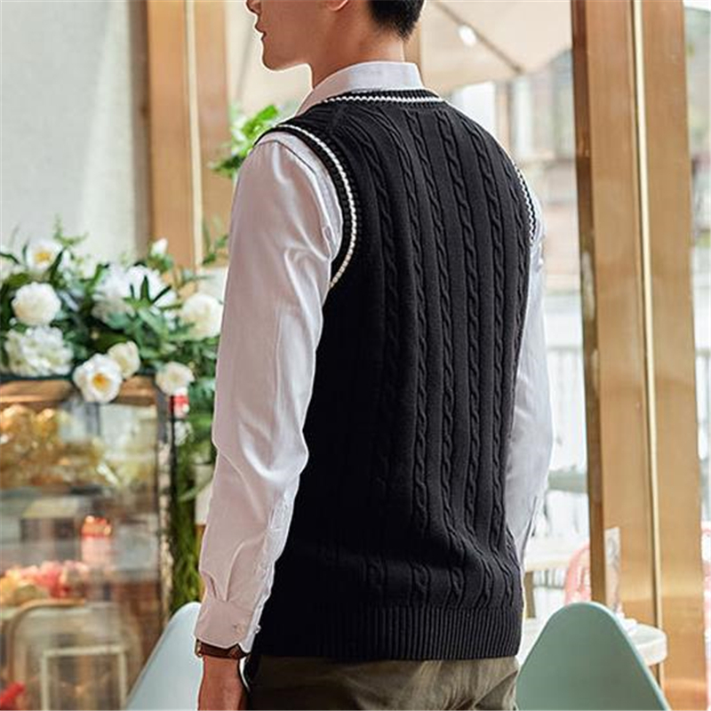 Men Sweater Vest Sleeveless Wool Knitted Waistcoat Stretch VNeck Autumn pull Jumper Slim Fit Spring Tank Tops Twist Pullovers 201125
