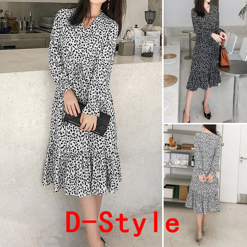 VONDA Women Leopard Dress Vintage Long Sleeve Swing Party Long Dress Autumn Casual Loose Vestidos Plus Size Sundress S5XL T200416