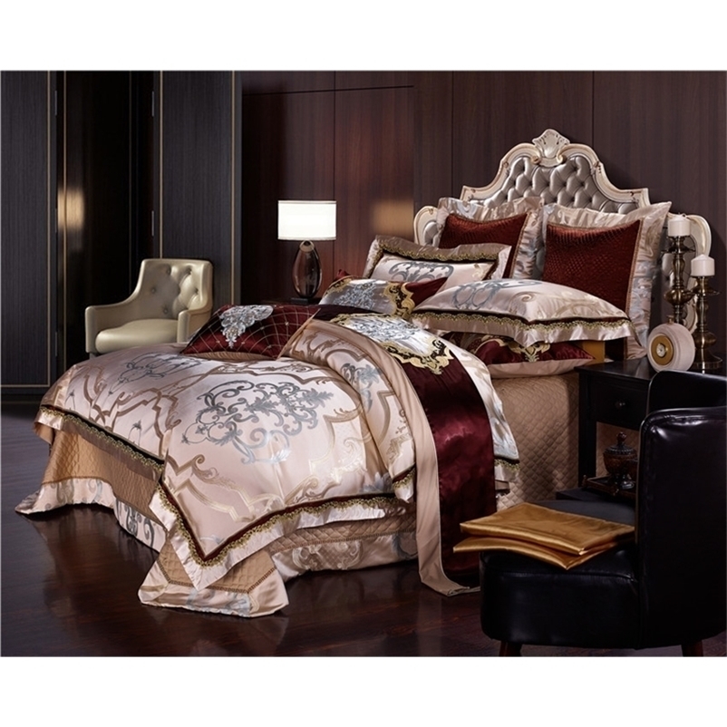 Golden Silk Cotton Luxury Satin Jacquard Bedding Set Queen King size Wedding Bedding Sets Bed Sheet/Spread Set Duvet Cover 201022
Golden Silk Cotton Luxury Satin Jacquard Bedding Set Queen King size Wedding Bedding Sets Bed Sheet/Spread Set Duvet Cover 201022