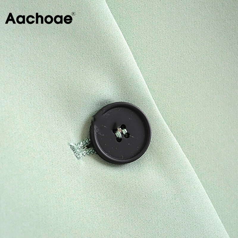 Aachoae Green Color Casual Blazer Women Big Pockets Long Sleeve Jacket Female Notched Collar Office Wear Ropa De Mujer 201114