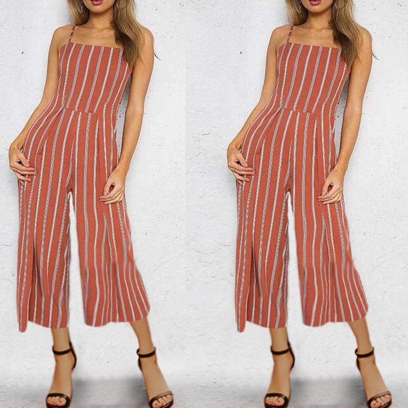 Fashion Elegant Sleevelss Romper Women Jumpsuits Pants Ladies Pink Blue Red Striped Halter Women Romper Jumpsuit Female Overalls T200509