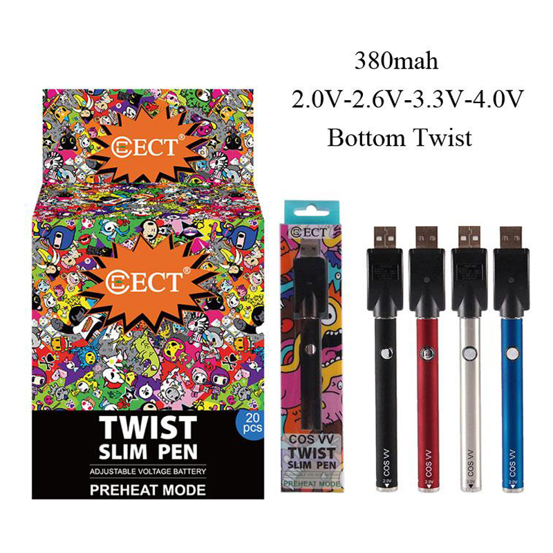 Original ECT COS VV Twist Slim Battery Pen 380mah Preheating Thick Oil Vape Cartridge Battery 510 Thread DHL FEDEX
Original ECT COS VV Twist Slim Battery Pen 380mah Preheating Thick Oil Vape Cartridge Battery 510 Thread DHL FEDEX