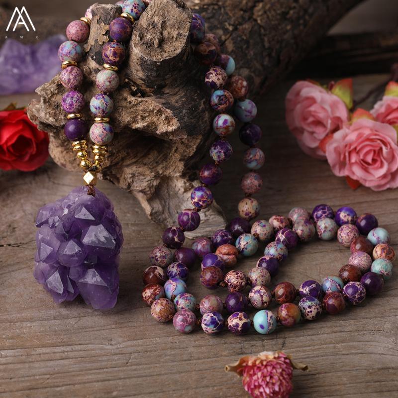 Natural Amethysts Quartz Druzy Chunky Pendant 8mm Round Sea Sediment Jaspers Beads Knot Handmade Necklace For Women Yoga Jewelry
Natural Amethysts Quartz Druzy Chunky Pendant 8mm Round Sea Sediment Jaspers Beads Knot Handmade Necklace For Women Yoga Jewelry