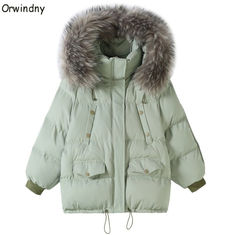 Orwindny Women's Winter Jackets Hooded Thick Warm Winter Coat Short Down Parkas Female Jacket Big Fur Coat Cotton Padded Jackets 201217