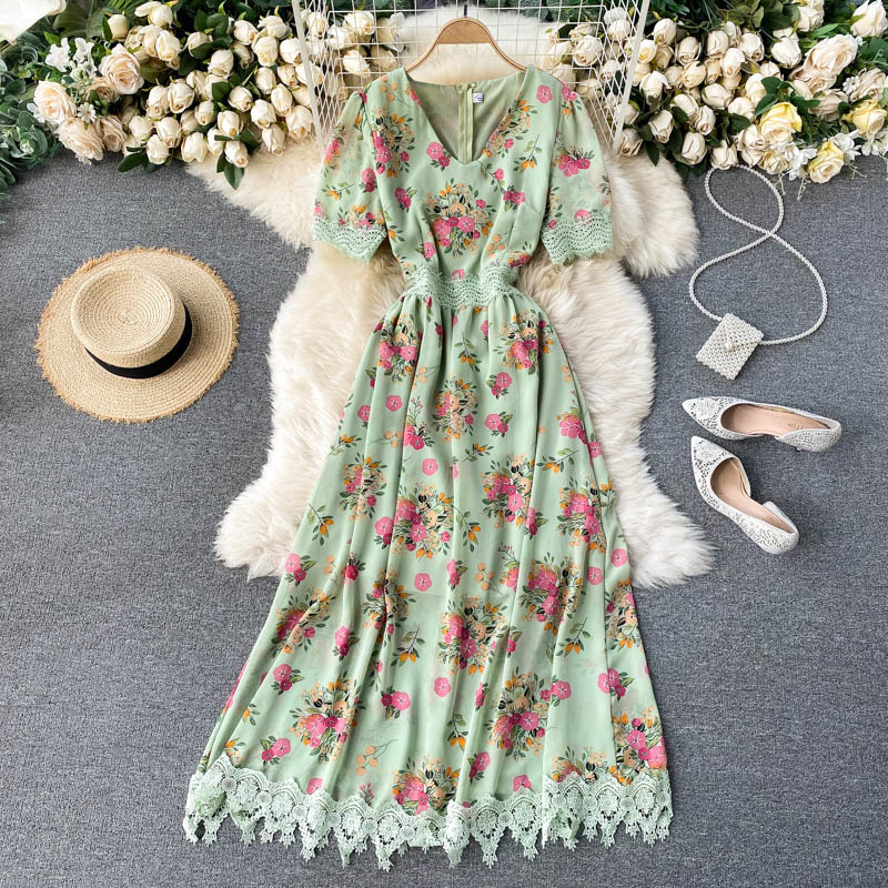 2021 New Singiny impression feminine dress sweet puff neck splice lace dresses summer holiday line dressed long 4S27, Green
2021 New Singiny impression feminine dress sweet puff neck splice lace dresses summer holiday line dressed long 4S27, Green