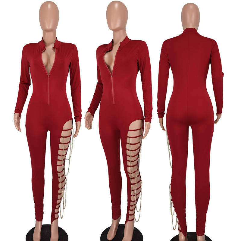 Sexy Night Club Jumpsuits for Women Hollow Out Rompers 2XL Fashion chains Bodycon Bodysuits Party see through clubwear Skinny Overalls Wholesale Items