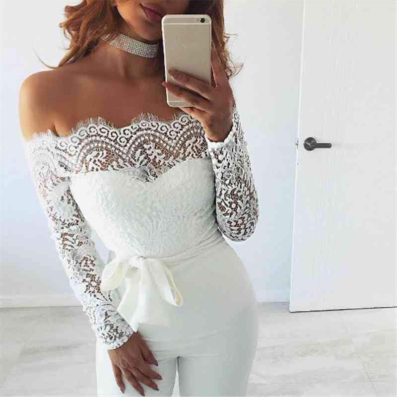 elegant off shoulder lace rompers womens summer jumpsuit ladies casual long trousers overalls white jumpsuits, Black;white
elegant off shoulder lace rompers womens summer jumpsuit ladies casual long trousers overalls white jumpsuits, Black;white