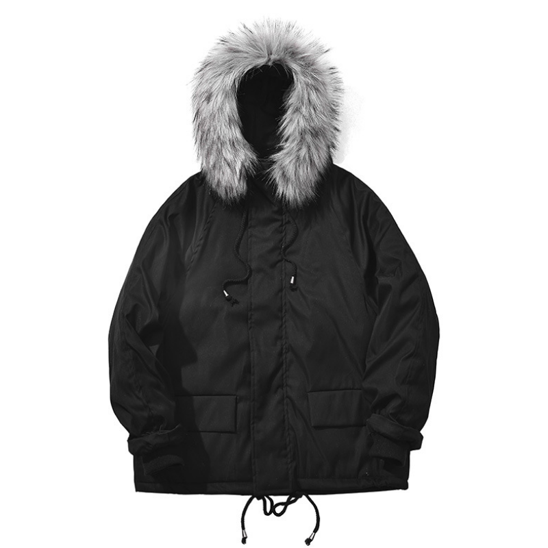 Men' padded jacket 2020 winter new solid color fashion big fur collar hooded tooling cotton jacket couple warm cotton, Black
Men' padded jacket 2020 winter new solid color fashion big fur collar hooded tooling cotton jacket couple warm cotton, Black