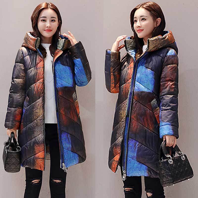 Printed Thicker Winter Down Cotton Jacket Women Ukraine Hooded Female Plus size Parka Long Coat new fashion padded Coats WZ402 Y201006