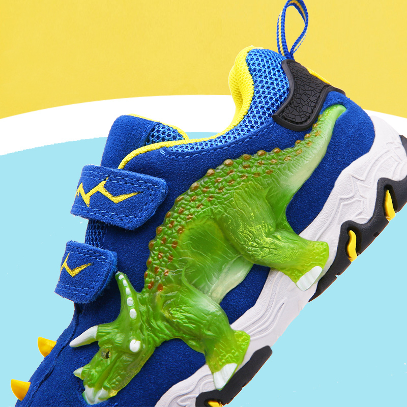Dinoskulls 3-8 Boys Autumn Winter Shoes Dinosaur LED Glowing Sneakers Children Sports 3D T-Rex Kids Genuine Leather Shoes 201130