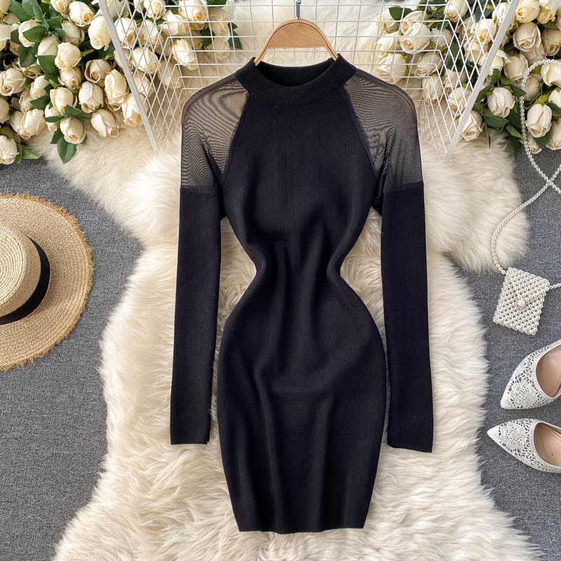 2021 New Singeliny chic splice mesh short feminine design long thin winter dress VC9W, Black
2021 New Singeliny chic splice mesh short feminine design long thin winter dress VC9W, Black