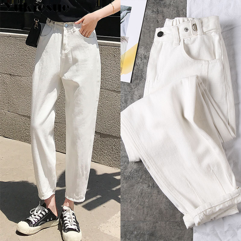 Jeans Woman black Pants High waist Elastic Denim trousers ripped boyfriend jeans for Women harem Pants Plus Size S-XXL LJ201012