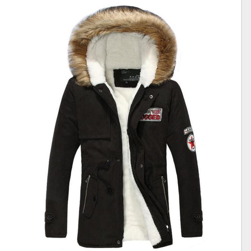 jacket men new men's thick warm winter down coat long fur collar army green men parka Fleece cotton coat jacket parka men T200102