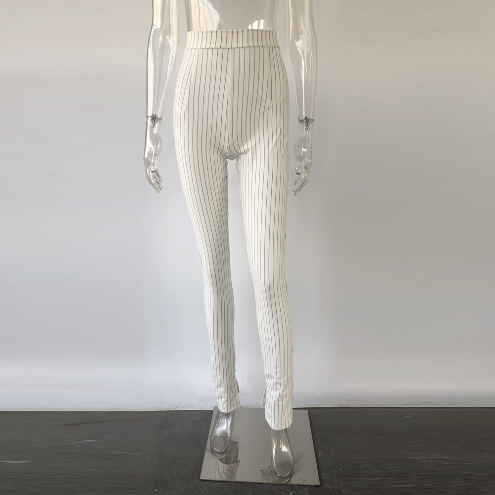 For KGFIGU Office pants 2020 High waist striped trousers women Side split OL style Skinny long Bottom Have stretchy White T200324