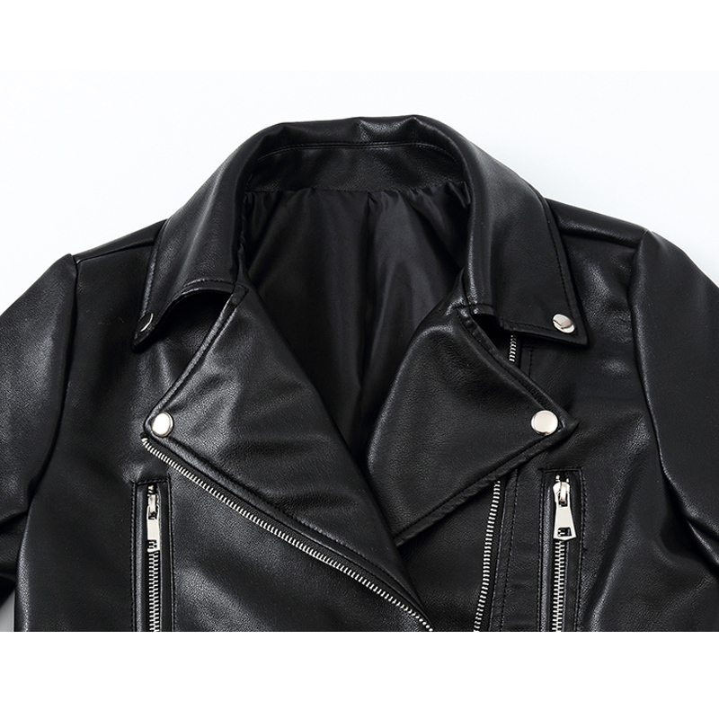 New Women Autumn Pu Leather Jacket Fashion Black Zipper Motorcycle Coats Short Leather Ladies Biker Jackets Plus Size Y201006