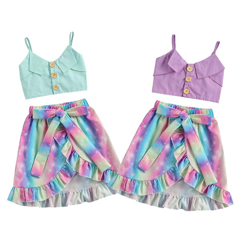 0-4Y Toddler Baby Girl Summer Clothing Ruffle Bow Vest Top+Rainbow Tie-dye Pattern Bow Decoration Irregular Hem Skirt 2pcs, Blue
0-4Y Toddler Baby Girl Summer Clothing Ruffle Bow Vest Top+Rainbow Tie-dye Pattern Bow Decoration Irregular Hem Skirt 2pcs, Blue