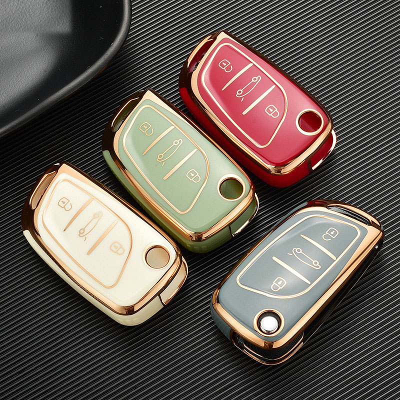 Fashion Gold Edge TPU Car Key Fob Cover Peugeot 306 407 807 DS DS3 DS4 DS6 For Citroen C1 C2 C3 C4 C5 XSARA PICA Auto Plating Keys Case