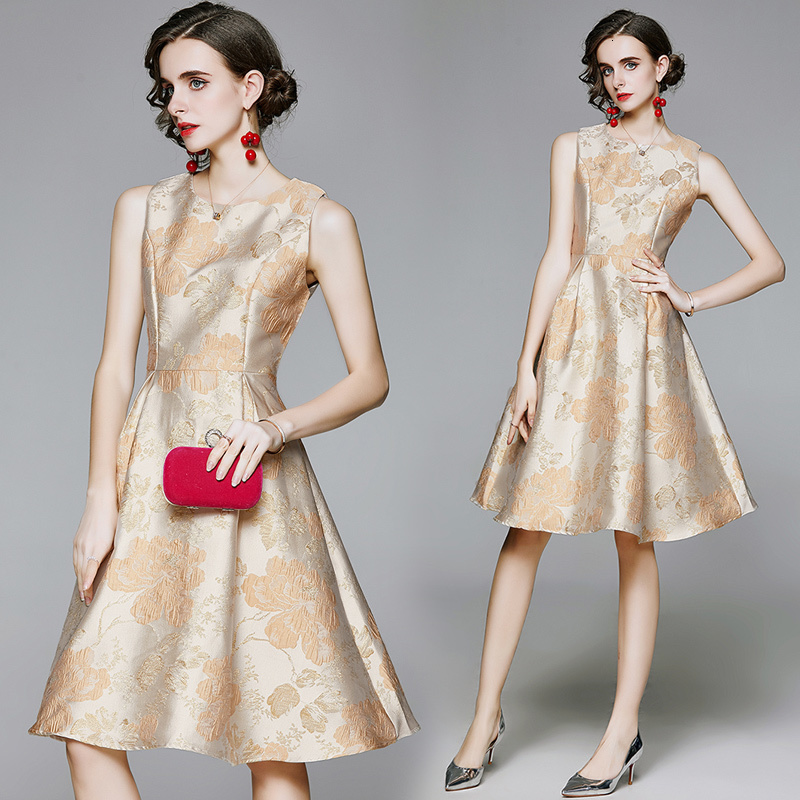 2021 New Merchall Autumn Sleeveless Jacquard Work Casual Patry Slim O-neck Printing Es Women A-line Vintage Vestidos H3l6, Champagne
2021 New Merchall Autumn Sleeveless Jacquard Work Casual Patry Slim O-neck Printing Es Women A-line Vintage Vestidos H3l6, Champagne