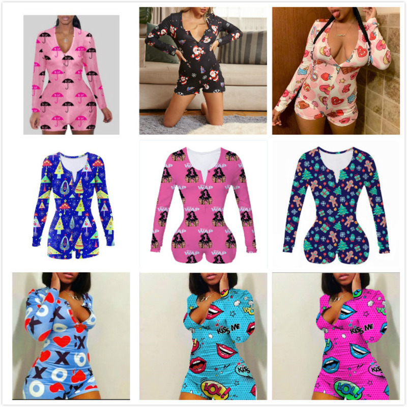 Women Jumpsuits Designer Pajama Onesies Nightwear Bodysuit Workout Button Skinny Hot Printed V-neck Ladies New Fashion Short Rompers, Gray
Women Jumpsuits Designer Pajama Onesies Nightwear Bodysuit Workout Button Skinny Hot Printed V-neck Ladies New Fashion Short Rompers, Gray