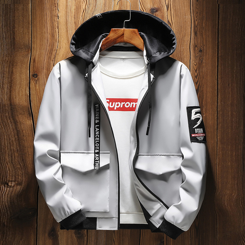 VROKINO 2019 Spring and Autumn New Men's Solid Color Hooded Large Size Jacket Fashion Classic Men's Loose Jacket 5XL 6XL 7XL 8XL T200502