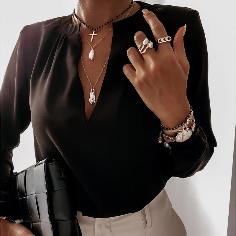 Women Sexy Deep V neck Blouse and Tops Long Sleeve Solid Inside Casual Office Lady Shirts 2020 New Fashion Autumn Women Tops, Black
Women Sexy Deep V neck Blouse and Tops Long Sleeve Solid Inside Casual Office Lady Shirts 2020 New Fashion Autumn Women Tops, Black