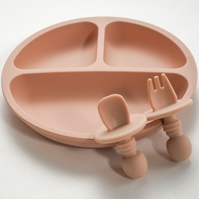 Fashion Solid Silicon Plate Set For Baby Kids Training Feeding Dinnerware Baby Learning Plate Set With Fork Spoon BPA Free LJ201221